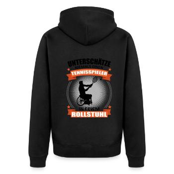Rollstuhltennis Rollstuhl Tennis Cooler Spruch - Unisex Premium Bio Zip Hoodie - Schwarz - Hinten - Nico (187cm)