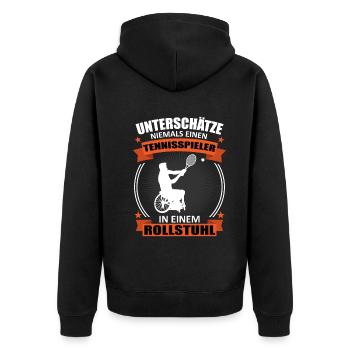 Rollstuhltennis Rollstuhl Tennis Cooler Spruch - Unisex Premium Bio Zip Hoodie - Schwarz - Hinten - Nico (187cm)