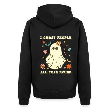 Halloween I Ghost People All Year Long - Unisex Premium Organic Zip Hoodie - black - Back - Nico (187cm)