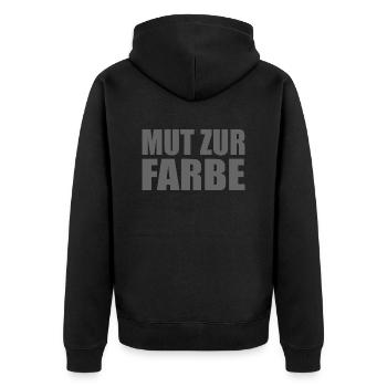 Mut zur Farbe Sprüche Spruch Humor - Unisex Premium Bio Zip Hoodie - Schwarz - Hinten - Nico (187cm)