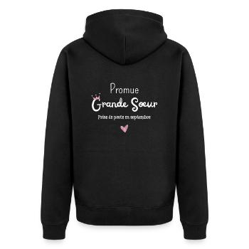 Promue grande soeur en septembre-annonce grossesse - Veste à capuche bio Premium Unisexe - noir - Dos - Nico (187cm)