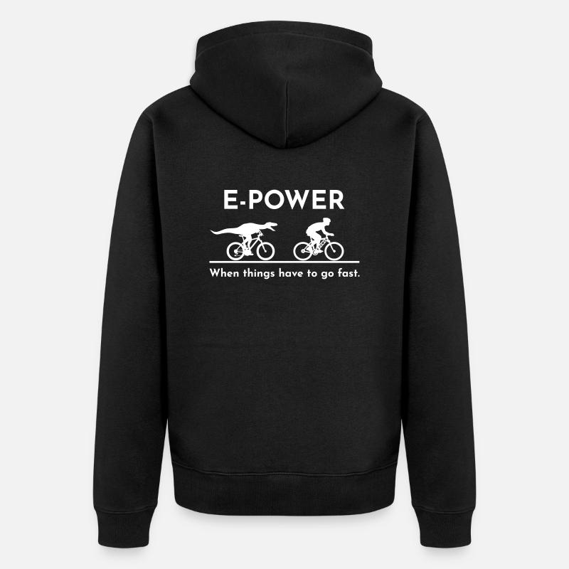 Velociraptor chasing e-biker - Unisex Premium Organic Zip Hoodie - black