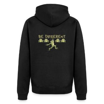 BE DIFFERENT Frog - Unisex Premium Organic Zip Hoodie - black - Back - Nico (187cm)