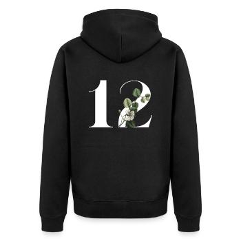 Numéro 12 floral vert -12e anniversaire floral - Veste à capuche bio Premium Unisexe - noir - Dos - Nico (187cm)