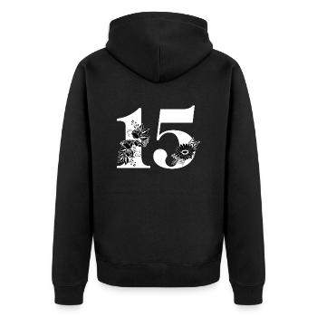 Numéro 15 floral noir -15e anniversaire floral - Veste à capuche bio Premium Unisexe - noir - Dos - Nico (187cm)