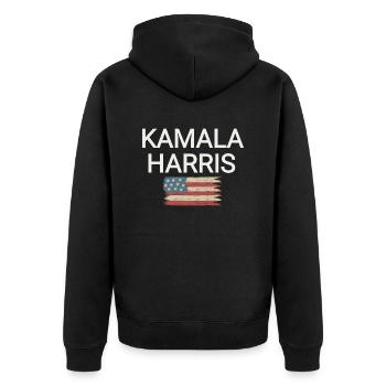 KAMALA HARRIS, Kamala Harris for President - Unisex Premium Bio Zip Hoodie - Schwarz - Hinten - Nico (187cm)