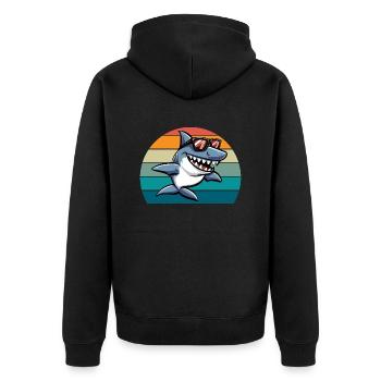 Shark Retro Funny Summer Beach - Unisex Premium Organic Zip Hoodie - black - Back - Nico (187cm)