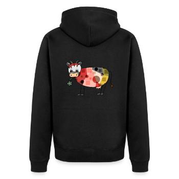 Kuh - Unisex Premium Bio Zip Hoodie - Schwarz - Hinten - Nico (187cm)