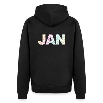 JAN - Beautiful boy name with dinosaur - Unisex Premium Organic Zip Hoodie - black - Back - Nico (187cm)
