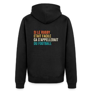 Wenn Rugby einfach wäre, würde man es Fußball nennen - Unisex Premium Bio Zip Hoodie - Schwarz - Hinten - Nico (187cm)