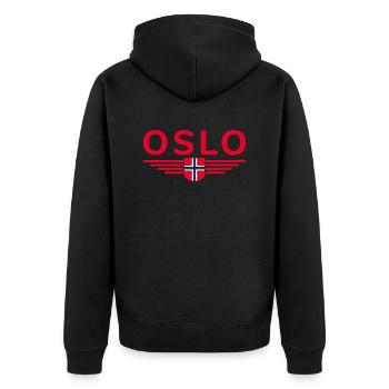 Oslo T-shirt for fans and Norway lovers - Unisex Premium Organic Zip Hoodie - black - Back - Nico (187cm)