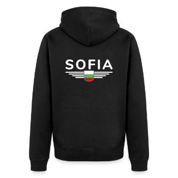 Sofia Design – Proud of Bulgaria's capital - Unisex Premium Organic Zip Hoodie - black - Back - Nico (187cm)