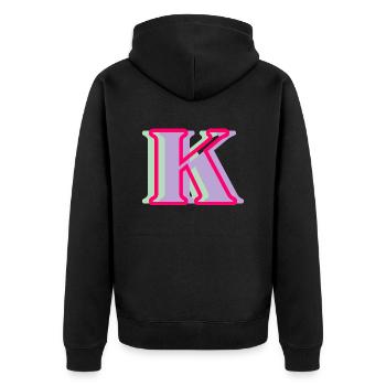 Mehrfarbiger Buchstabe k - Unisex Premium Bio Zip Hoodie - Schwarz - Hinten - Nico (187cm)