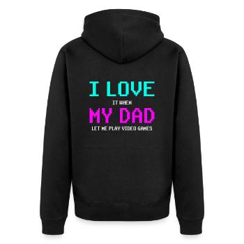 Gamer Gaming I love my dad - Unisex Premium Bio Zip Hoodie - Schwarz - Hinten - Nico (187cm)