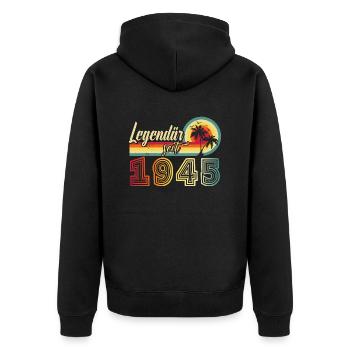 Legend in 1945 Retirement 80 Winter - Unisex Premium Organic Zip Hoodie - black - Back - Nico (187cm)