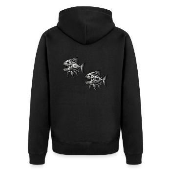 skelett piranha 2 - Unisex Premium Bio Zip Hoodie - Schwarz - Hinten - Nico (187cm)