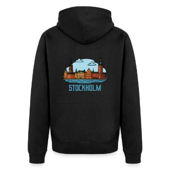 stockholm city - Unisex Premium Bio Zip Hoodie - Schwarz - Hinten - Nico (187cm)