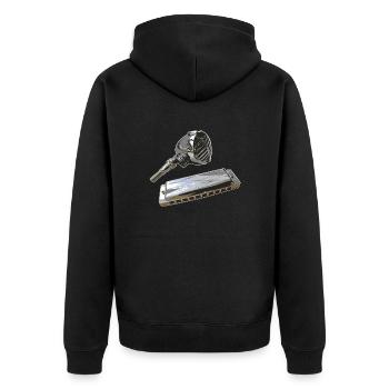122frei_ton - Unisex Premium Bio Zip Hoodie - Schwarz - Hinten - Nico (187cm)