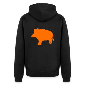 SAU ORANGE.gif - Unisex Premium Bio Zip Hoodie - Schwarz - Hinten - Nico (187cm)