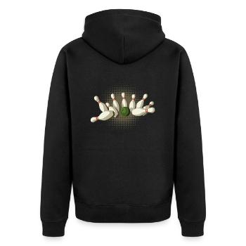 Strike Kegeln - Unisex Premium Bio Zip Hoodie - Schwarz - Hinten - Nico (187cm)