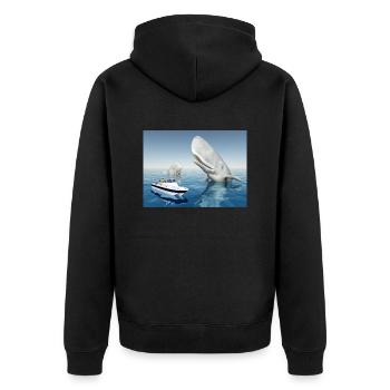 Urlaubserlebnis mit Pottwalen - Unisex Premium Bio Zip Hoodie - Schwarz - Hinten - Nico (187cm)