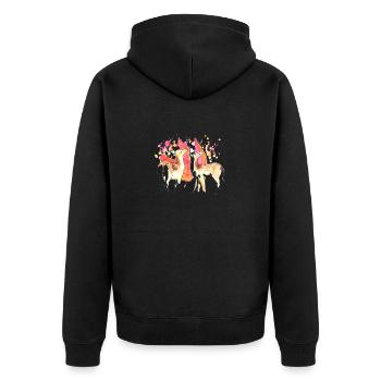 Rehe im Herbst - Unisex Premium Bio Zip Hoodie - Schwarz - Hinten - Nico (187cm)