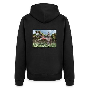 Dinosaurier Spinosaurus im Dschungel - Unisex Premium Bio Zip Hoodie - Schwarz - Hinten - Nico (187cm)