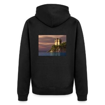 Château écossais au bord de la mer - Veste à capuche bio Premium Unisexe - noir - Dos - Nico (187cm)