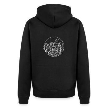 Natur, Nachthimmel, Wald, Hütte, Camping, Winter - Unisex Premium Bio Zip Hoodie - Schwarz - Hinten - Nico (187cm)