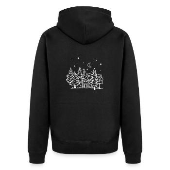 Nature, Ciel nocturne, Forêt, Chalet, Camping, Hiver - Veste à capuche bio Premium Unisexe - noir - Dos - Nico (187cm)