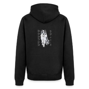 Border Collie Black Merle Comic Text - Unisex Premium Bio Zip Hoodie - Schwarz - Hinten - Nico (187cm)