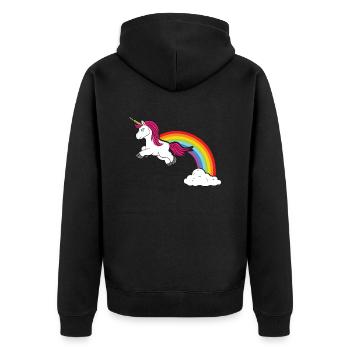 Regenbogen Einhorn BytheManzanitas - Unisex Premium Bio Zip Hoodie - Schwarz - Hinten - Nico (187cm)