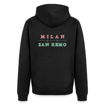 Mailand San Remo - Unisex Premium Bio Zip Hoodie - Schwarz - Hinten - Nico (187cm)