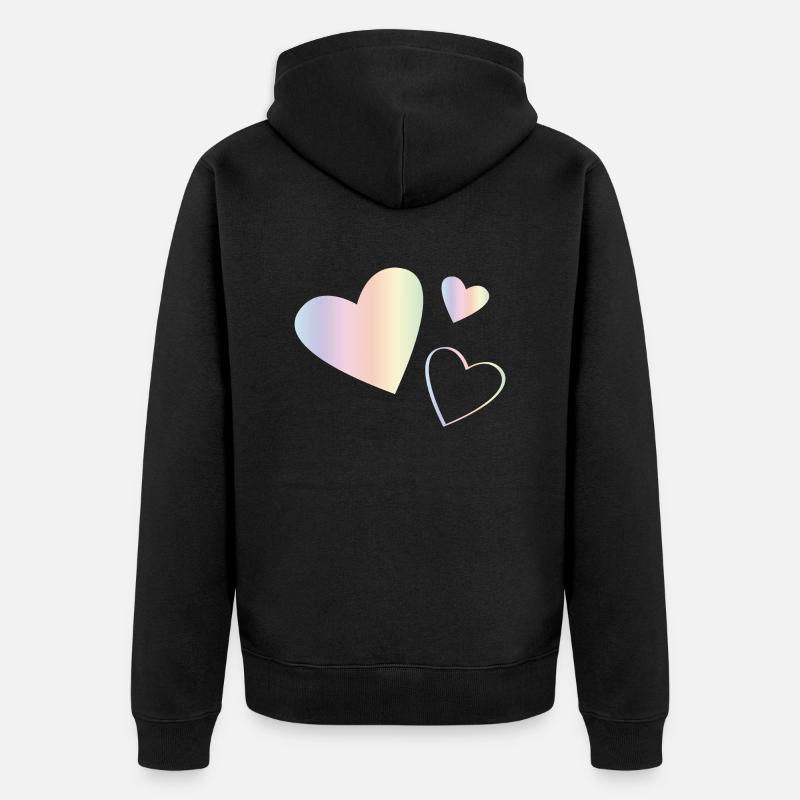 Pastel arc-en-ciel Coeurs - Veste à capuche bio Premium Unisexe - noir