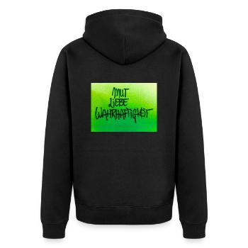 MUT, LIEBE, WAHRHEIT - Unisex Premium Bio Zip Hoodie - Schwarz - Hinten - Nico (187cm)