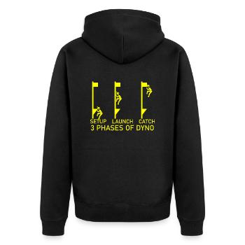 Bouldern Klettern Climbing - Unisex Premium Bio Zip Hoodie - Schwarz - Hinten - Nico (187cm)