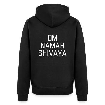 Yoga Mantra Shiva Spruch Schrift Sport - Unisex Premium Bio Zip Hoodie - Schwarz - Hinten - Nico (187cm)