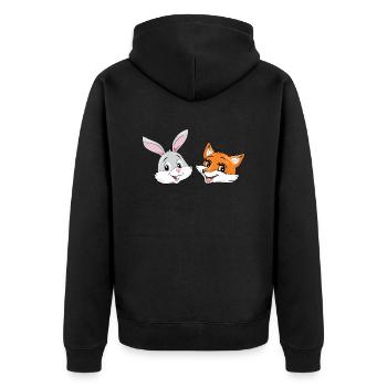 Lächelnde glückliche Hasen- und Fuchsköpfe - Unisex Premium Bio Zip Hoodie - Schwarz - Hinten - Nico (187cm)