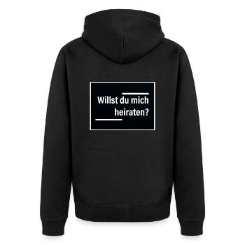 Willst du mich heiraten? Schwarz und deutlich. - Unisex Premium Bio Zip Hoodie - Schwarz - Hinten - Nico (187cm)