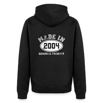 hergestellt im Jahr 2004 Originalprodukt - Jubiläum - Unisex Premium Bio Zip Hoodie - Schwarz - Hinten - Nico (187cm)