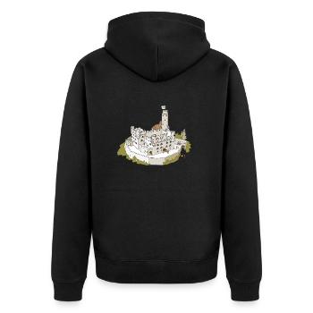 Burg Sonnenschein - Unisex Premium Bio Zip Hoodie - Schwarz - Hinten - Nico (187cm)