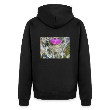 Scotch Baumwolldistel auch Wolldistel - Unisex Premium Bio Zip Hoodie - Schwarz - Hinten - Nico (187cm)