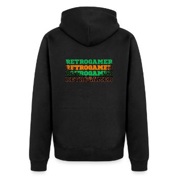 RETROGAMER - Unisex Premium Bio Zip Hoodie - Schwarz - Hinten - Nico (187cm)