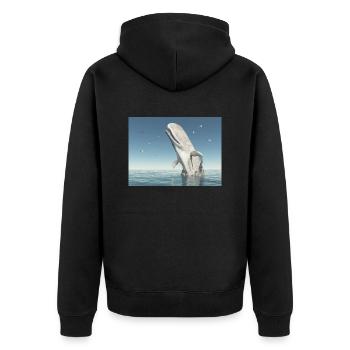 Auftauchender Pottwal und Seemöwen - Unisex Premium Bio Zip Hoodie - Schwarz - Hinten - Nico (187cm)