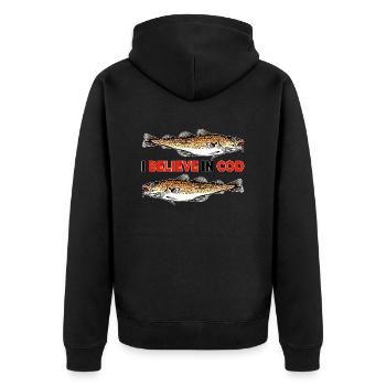 Fishing - I believe in Cod - Unisex Premium Organic Zip Hoodie - black - Back - Nico (187cm)