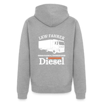LKW Fahrer - Essen Fleisch Trinken Bier ... - Unisex Premium Bio Zip Hoodie - Grau meliert - Hinten - Nico (187cm)