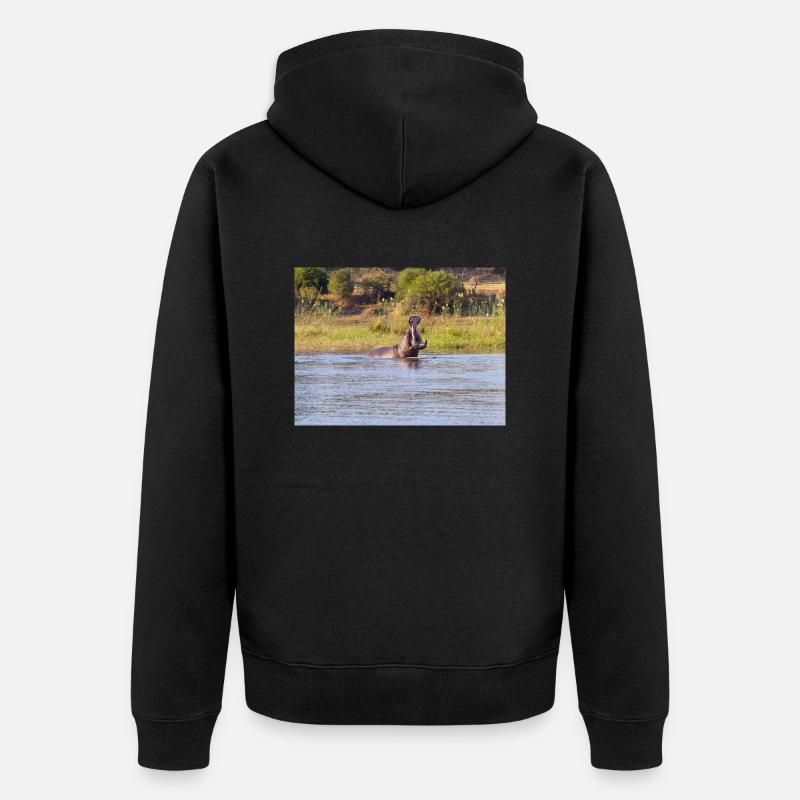 Paysage à la rivière Cubango avec hippopotame - Veste à capuche bio Premium Unisexe - noir
