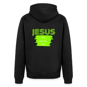 Jesus WWL - Unisex Premium Organic Zip Hoodie - black - Back - Nico (187cm)