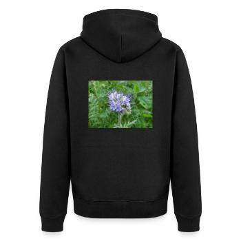 Phacelia en dentelle aussi tanaisie bleue aussi col violon - Veste à capuche bio Premium Unisexe - noir - Dos - Nico (187cm)