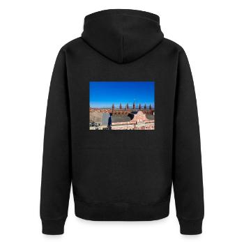 Rostock Skyline et la vieille ville derrière l’hôtel de ville - Veste à capuche bio Premium Unisexe - noir - Dos - Nico (187cm)